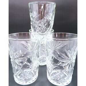Anchor Hocking Prescut Flat Tumblers 4.5" EAPC Starburst Glasses 7oz Set of 4